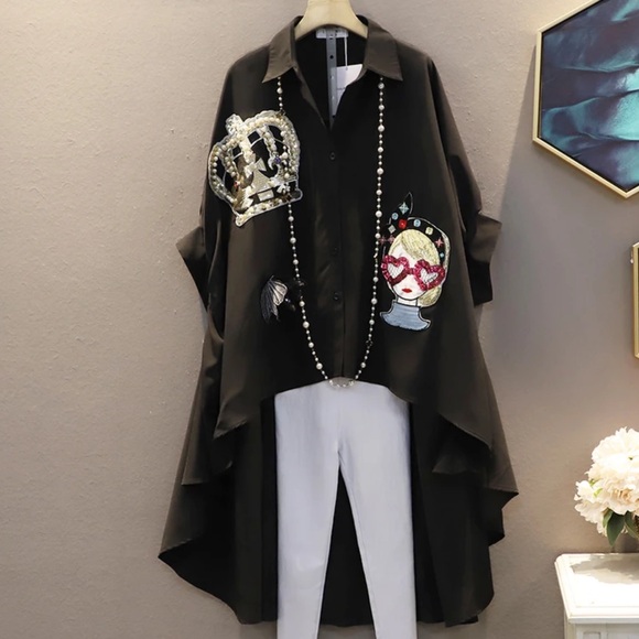 Fabulous Crystal Beaded Oversized Asymmetrical Top - Picture 4 of 14